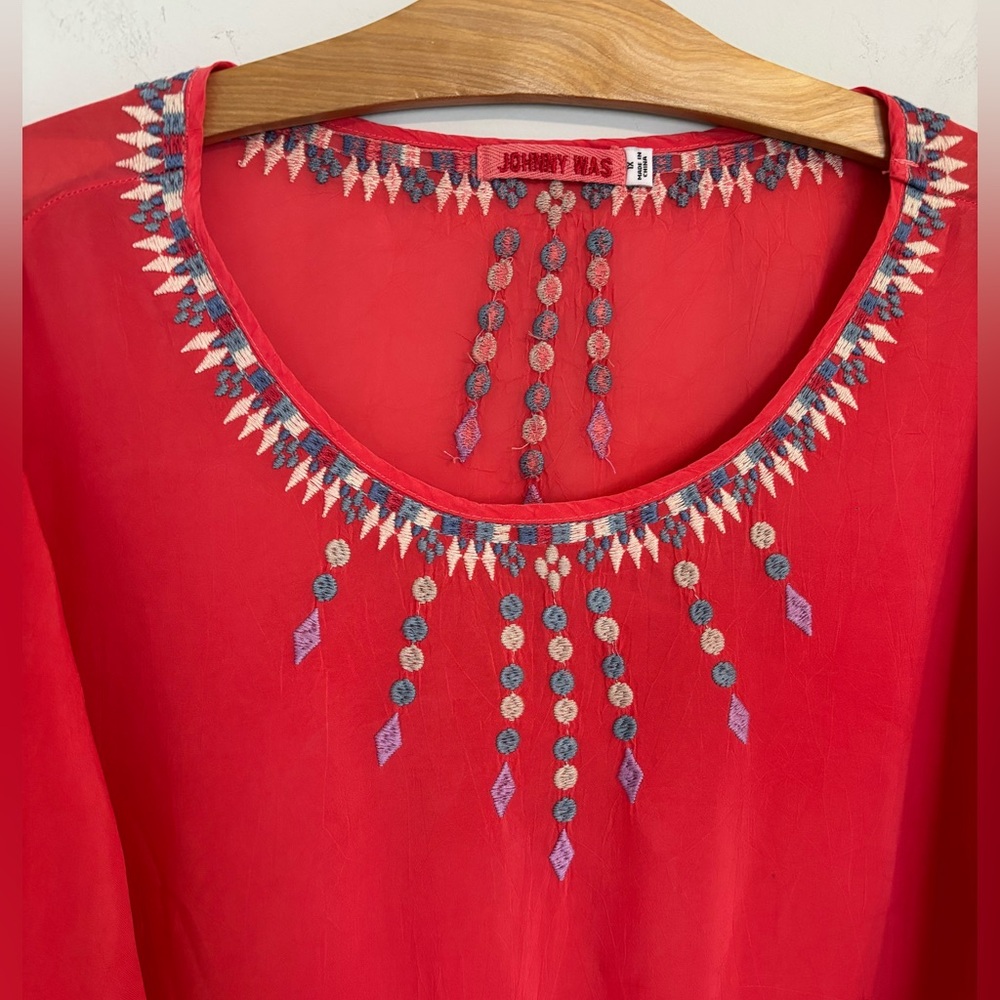 Johnny Was Red Embroidered Floral Tunic Top - Picture 3 of 13